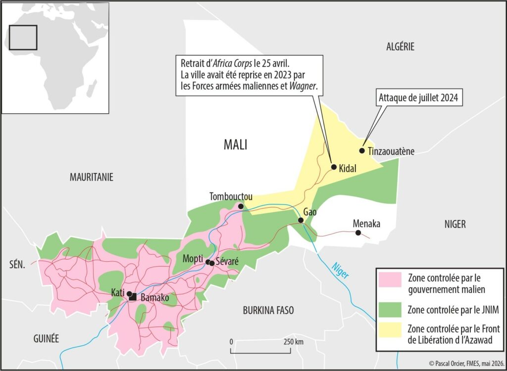 Carte du Mali illustrant les zones touchées par les attaques djihadistes et rebelles