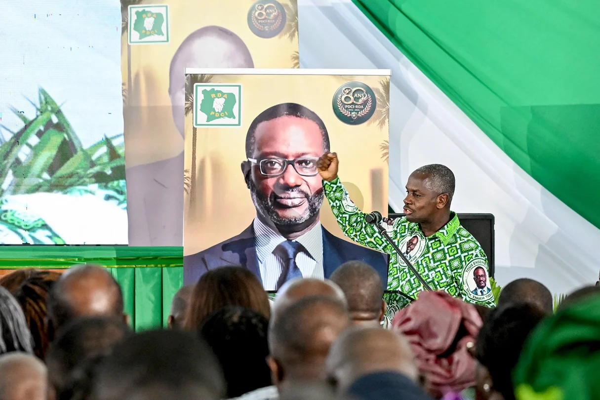 Calice Yapo Yapo, secrétaire exécutif du PDCI, lors des célébrations du 80e anniversaire du parti, le 9 avril 2026 à Abidjan.